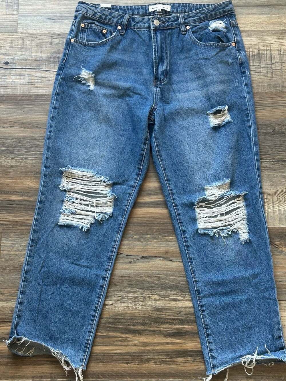 Almost Famous Distressed Ripped Denim Jeans Size 13 Blue Wash